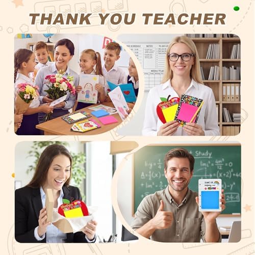 Epakh 48 Sets Back to School Teacher Gifts Bulk Composition Sticky Note Holder with Notepads Wood Sticky Note Dispensers Pencil Apple Notebook Design Thank You Gift for First Day of School - Image 7