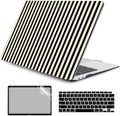 DONGKE Case for MacBook Air 13 Inch (2021-2018 Models A2337 M1/A2179/A1932), Black & Cream Stripes Hard Shell Case with Keyboard Protector, Compatible with Retina Display and Touch ID by DONGKE