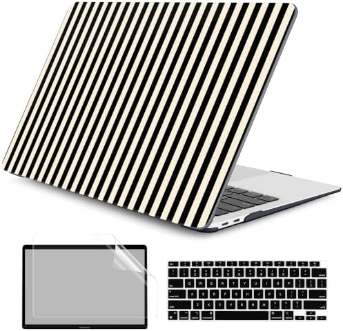 DONGKE Case for MacBook Air 13 Inch (2021-2018 Models A2337 M1/A2179/A1932), Black & Cream Stripes Hard Shell Case with Keyboard Protector, Compatible with Retina Display and Touch ID by DONGKE