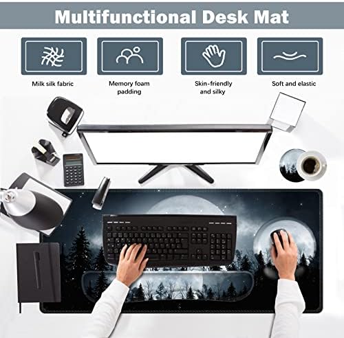ARTSO Large Mouse Pad Ergonomic Keyboard Wrist Rest Support, Memory Foam Extended Desk Mat Protector, Non-Slip Desk Blotter for Office, Home, Night Moon Forest - Image 2
