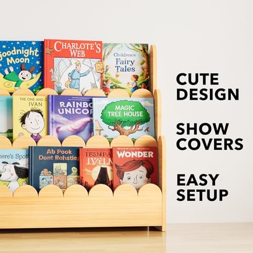 SpaceAid 3-Tier Scalloped Bookshelf, Montessori Bookcase for Toddlers, Wooden Book Shelf Organizer Display Furniture for Kids Rooms, Playroom, Nursery and Classroom, 36.7“ Wide, Natural - Image 7
