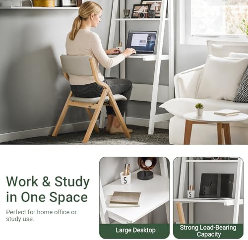 Haotian Ladder Desk with Shelves, Wall Desk for Small Space, Secretary Desk Workstation Dresser Shelf Freestanding Bookshelf, White FRG60-W - Image 4