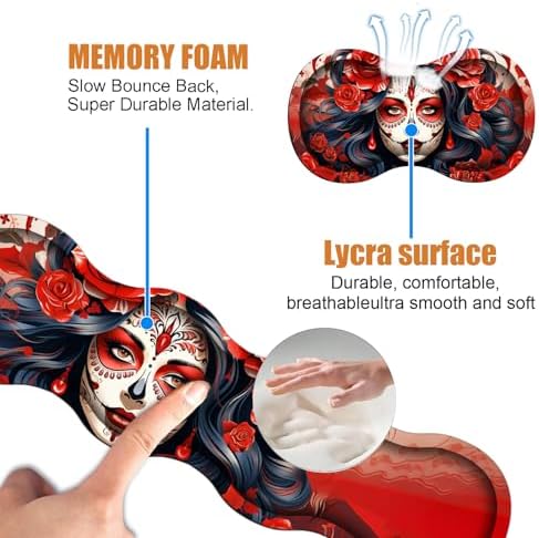 4 in 1 Ergonomic Keyboard Wrist Rest & Mouse Pad Wrist Rest Set, Large XXL Gaming Desk Mat 31.5"x 11.8" with Non-Slip Base, Memory Foam for Home Office Study Gaming, Sugar Skull Girl Roses - Image 5