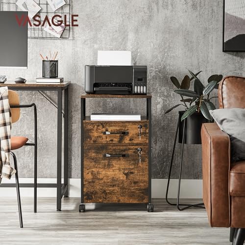 VASAGLE 2 Drawer File Cabinet with Lock, Rolling Printer Stand - Image 2