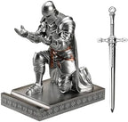Medieval Armored Knight Pen Holder Figurine Paperweight Phone Stand Silver - Image 2