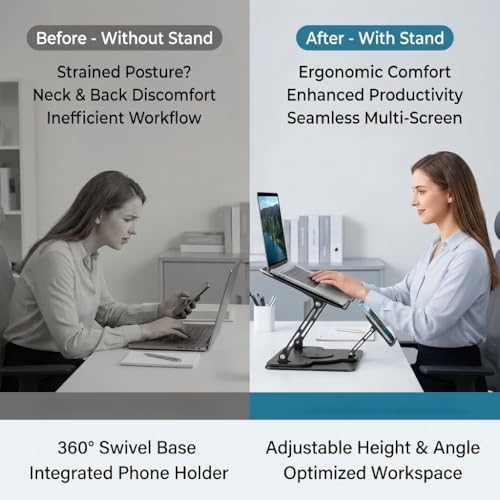 Laptop Stand for Desk,Laptop Riser with Phone Holder& 360° Rotating Base - Image 5