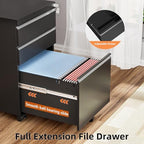 INTERGREAT 3 Drawer File Cabinet, Metal Filling Cabinets with Lock, Locking Office Mobile Cabinet with Wheels for Legal/Letter Size, Under Desk, Assembled Required, Black - Image 7
