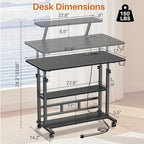 Adjustable Height Standing Desk with Power Outlets, Rolling Stand Up Desk with Monitor Stand and Storage Shelves, 31.5" Small Mobile Computer Desk, Portable Laptop Table (Black with Monitor Stand) - Image 2