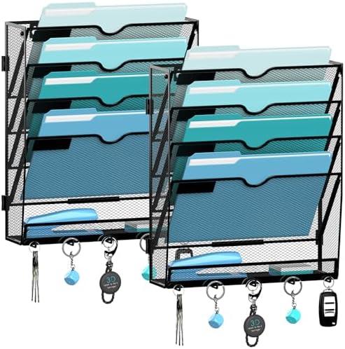 MHUD 5-Tier Wall File Organizer and Mail Organizer with 5 Hooks, 2 Pack by JMHUD