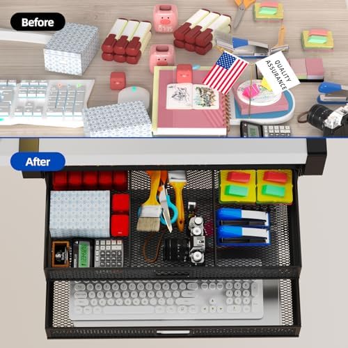 Under Desk Drawer Organizer No Drilling 2 Slide Out Drawer Under Table Storage Drawer Clamp On Under Desk Management Drawer Organizer Suitable for Home and Office - Image 3