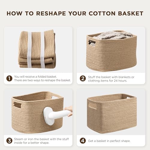 4 Pack Storage Baskets for Organizing, Shelf Baskets with Handles, Brown - Image 3