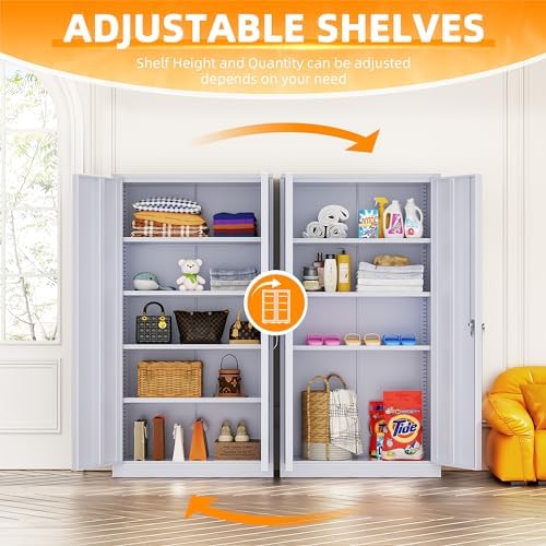 INTERGREAT Metal Storage Cabinet with Doors, 72" Locking Steel Storage Cabinet with Shelves, Tall Metal Cabinet Lockable Steel Cabinets for Home Office, Garage,(Cement) - Image 6