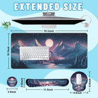 Fantasy City Desk Mat Set Night Moon Mountain Landscape Mouse Pad with Wrist Rest 4in1 Desk Mat for Desktop Ergonomic Keyboard Wrist Support Anti-Slip Computer Ergonomic Mouse Pad Home Office Gaming - Image 2