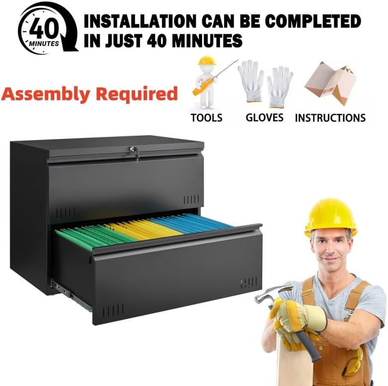 Approgreent 2 Drawer File Cabinet, File Cabinets for Home Office, Printer Stand, File Cabinet with Lock, Lateral Filing Cabinet for A4/Letter/Legal Size File Folders, Assembly Required(Black) - Image 6