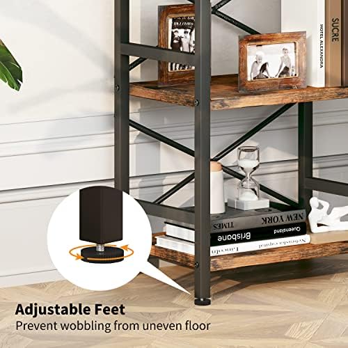 Homeiju Bookshelf, 3 Tier Industrial Bookcase, Metal Small Bookcase, Rustic Etagere Book Shelf Storage Organizer for Living Room, Bedroom, and Home Office(Rustic Brown) Patent Pending D29873033 - Image 6