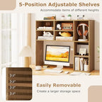 DREAMADE Desk Hutch, 37 Inch Wooden Desktop Bookshelf with 7 Cubes, Natural - Image 4
