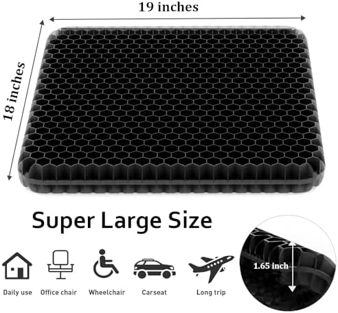 Gel Seat Cushion for Long Sitting, Super Large Gel Cushion Chair Pads for Home Office Car Seat Wheelchair, Breathable Honeycomb Pressure Relief Cushion for Sciatica, Tailbone, Coccyx & Back Hip Pain - Image 4