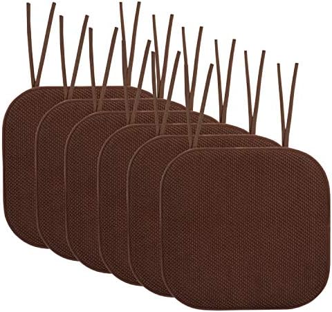Sweet Home Collection Chair Cushion Memory Foam Pads with Ties Honeycomb Pattern Slip Non Skid Rubber Back Rounded Square 16" x 16" Seat Cover, 6 Pack, Chocolate Brown 6 Pack by SweetHomeCollection