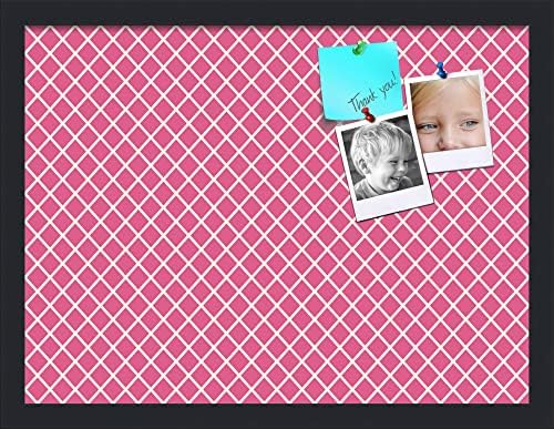 PinPix 20x15 inch Cork Bulletin Board. This Decorative Framed Pin Board Comes with Diamond Pattern in Hot Pink Design and Satin Black. Ideal for Home, Office Decor or School (PinPix-302) by PinPixBulletinBoards