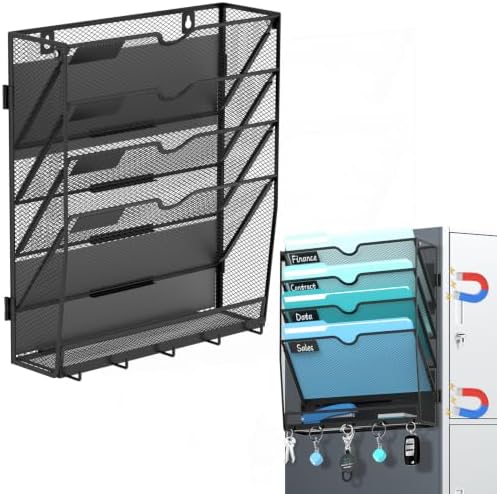 5 Tier Magnetic File Holder with Hooks for Letter Size Files by JMHUD