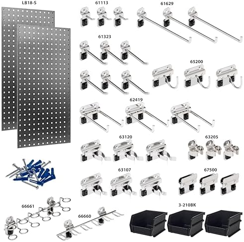Triton Products LB18-SKIT Stainless Steel LocBoard Kit With (2) 18" x 36" x 9/16" Pegboards, (32) Stainless Steel Pegboard Hooks, (3) Plastic Bins - Image 2