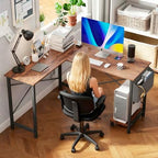 FDW 50 Inch L-Shaped Desk,Gaming Desk Computer Desk with Side Storage Bag & CPU Stand,Corner Desk for Home Office,Bedroom,Writing & Gaming,Brown - Image 2