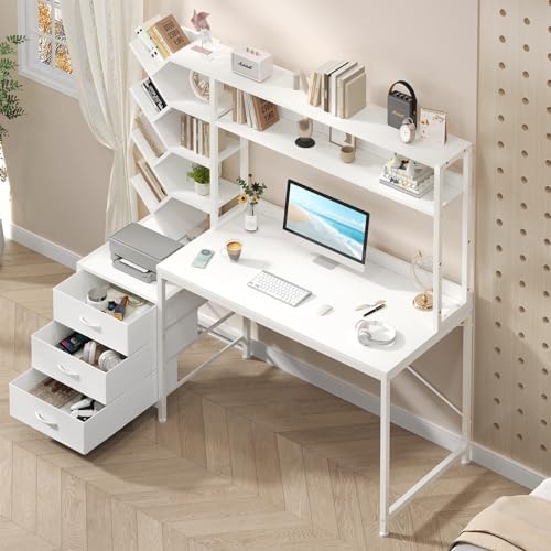 YOMILUVE 52" Computer Desk with Bookshelf, 3 Drawers ＆ Hutch for Bedroom - Image 4