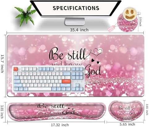 Large Gaming Mouse Pad Set 35.4 x 15.7 with Keyboard Wrist Rest, Wrist Support, and Coaster Memory Foam Smooth Desk Pad Mousepad for Home Office School - Christian Bible - Image 5