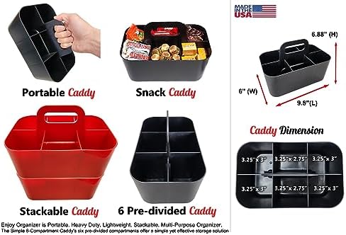 Small Stackable Plastic Caddy with Handle 6 Compartment | Desk, Makeup, Dorm Caddy, Classroom Art Organizers - 4 Pack, Made In USA (Red) - Image 4