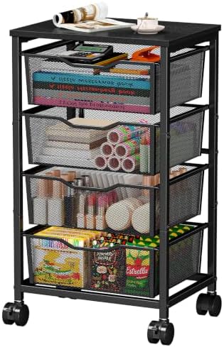 Hongtamoya Rolling Cart with Drawers, Storage Cart with Wheels, Black by Hongtamoya