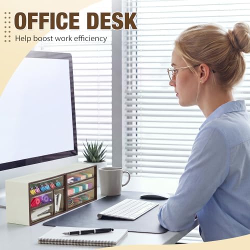 Briwooody 4 Pcs Mini Desktop Drawer Storage Box 3 4 6 9 Compartment, Brown - Image 6