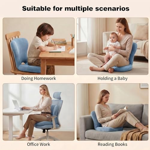 Seat Cushion with Backrest for Office Chair, Adjustable Back Support Cushion with Memory Foam, Folding Chair Cushion for Home Office, Floor Sitting, Gaming & Reading (Blue) - Image 6