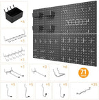 Black Peg Board, 4 Pack Metal Pegboard with Hooks, 71pcs Pegboard Kit, Pegboard Wall Organizer, Heavy Duty Peg Boards for Walls Home Office, Garage Tool Storage, Workbench, Craft Room - Image 3