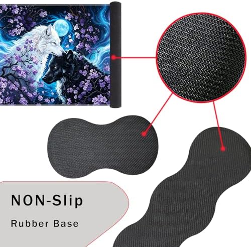 Keyboard Wrist Rest and Mouse Pad with Wrist Support Set Ergonomic Coaster,Memory Foam,Easy Typing Pain Relief,Large XL Desk Mat 31.5"x 11.8",Wolf Moon - Image 3