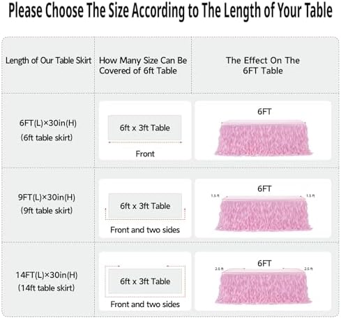 Leegleri 14ft Pink Tutu Table Skirt Tulle Curly Willow Table Skirt for Rectangle&Round Table,Tutu Ruffle Tablecloth for Princess Girls 1st Baby Girl Birthday Party,Baby Shower Decoration,Gender Reveal - Image 6