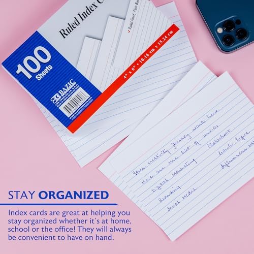 BAZIC Products White Ruled Index Cards, 4 x 6 in, 100 Ct, 24-Case - Image 3