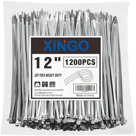 XINGO 12 Inch Silver Zip Ties 1200PCS, 75 LBS Ultra Strong Tensile Strength, UV Resistant Cable Ties, Self-locking Plastic Ties for Indoor and Outdoor Use by XINGO