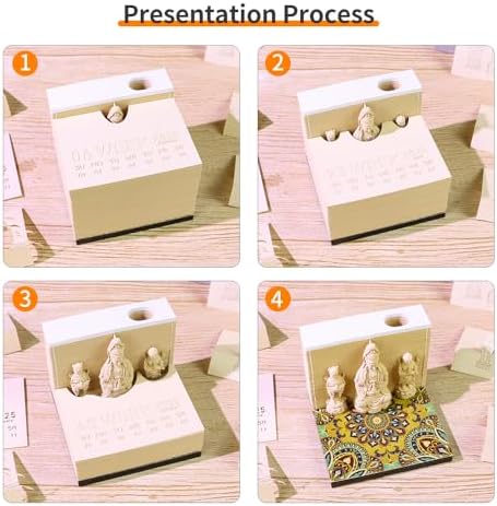 3D Memo Pad, 3D Calendar 2027, Time Piece Calendar, Tear-Off Calendars 2027, 3D Paper Carving Art Memo Pad, Art Carving Sticky Notes for Office Home Gifts Ornaments (Guanyin) - Image 4