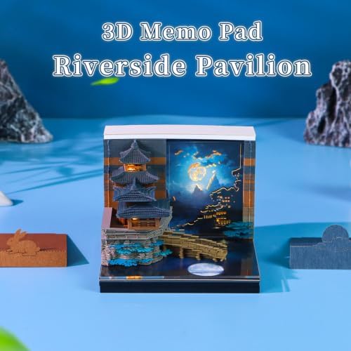 3D Art Calendar Memo Pad 2027,Desk Time Piece Calendar 3D Riverside Pavilion Notepad Creative Rip Away Calendar Paper Carving Note - Image 2