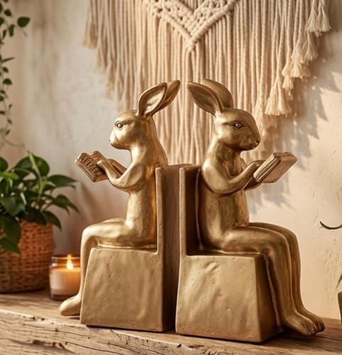 Bellaa Rabbit Bookends, Set of 2 Vintage Gold 7inch Resin 22883 - Image 3