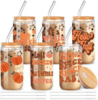 SiliFine 6 Pcs Fall Glass Cups, 16 oz with Lids and Straws by SiliFine