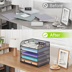 Cawukege 2 Pack 5 Tier Paper Organizer, Letter Tray with Handle, Mesh Desk Organizer, Metal File Organizer, Office Desk Accessories for Home, Office, Classroom, School -Grey - Image 6