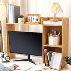 Briwooody Dorm Desk Bookshelf Desk Hutch Organizer with 5 Shelves and 3 Tier Desktop Hutch Storage Organizer for College Dorm Home Office Supply, 32.5 x 23.5 x 8 Inch(Bamboo and Wood) - Image 2