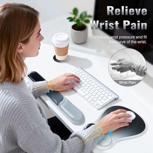 Ospelelf Mouse Pad with Wrist Rest Set Gel Ergonomic Keyboard Wrist Support Anti-Slip Rubber Bottom Office Women Desk Accessories for Computer, Laptop and Gaming, Black and Grey - Image 5