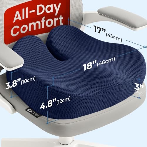 5 STARS UNITED Seat Cushion - Memory Foam Chair Cushion for Tailbone Pain Relief - Ergonomic Support for Coccyx, Sciatica & Butt - Office, Desk & Gaming Chair, Car Seat, Wheelchair, Blue Mesh - Image 2