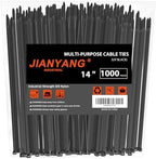 14 Inch Zip Ties (Bulk 1000 Pack Black),60LBS Tensile Strength Heavy Duty Cable Wire Ties With Self-Locking Adjustable Durable Nylon Tie Wraps for Indoor Outdoor by JIANYANG