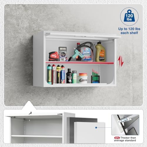 Fesbos Metal Storage Cabinet White Wall Cabinets with Shelf and Locking Door - Wall Mounted Storage Cabinet for Garage Warehouse Home Office - Assembly Required - Image 4