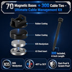 Magnetic Cable Zip Tie Mounts, 70 Pcs Magnet Bases with 300 Pcs Cable Ties, Multipurpose Wire Management Organizer for Desk PC Home Office, Adhesive-Free Cable Clips Holder - Image 2