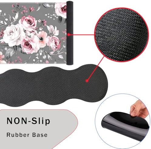 Mouse Pad,Large Pink Desk Mat, 4in1 XXL Mousepad + Keyboard Wrist Rest+Mouse Wrist Rest+Coaster Set with Ergonomic Desk Pad for Home Office Table Computer-Gray Rose Floral - Image 3