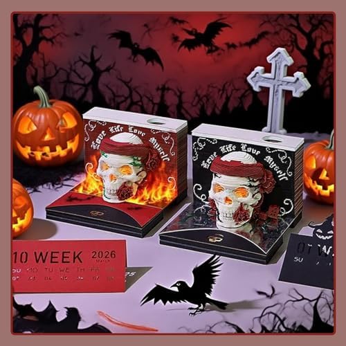 3D Calendar 2027,3D Desk Calendar 2027,Halloween Skeleton Tear-Off Paper Sculpture Desk Calendars,3D Desk Calendar Memo Pad 2027,3D Memo Pad Creative Tear Away Weekly planner Carving Art Calendar Notepad,Gift,paper sculpture calendar Halloween gifts(Sk... - Image 5